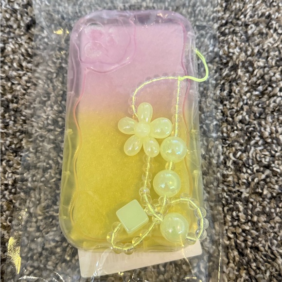 Other - Pink and Yellow Ombre Phone Case with Beaded Charm